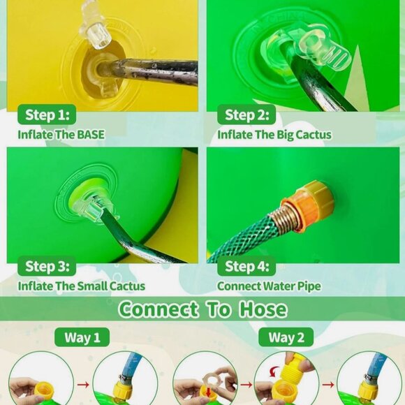 Giant Inflatable Cactus Sprinkler for Kids Ages 3+, 64" Large Outdoor Water Toy - Picture 5 of 7